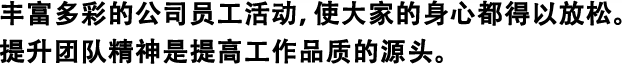豐富多彩的公司員工活動(dòng)，使大家的身心都得以放松。 提升團(tuán)隊(duì)精神是提高工作品質(zhì)的源頭。